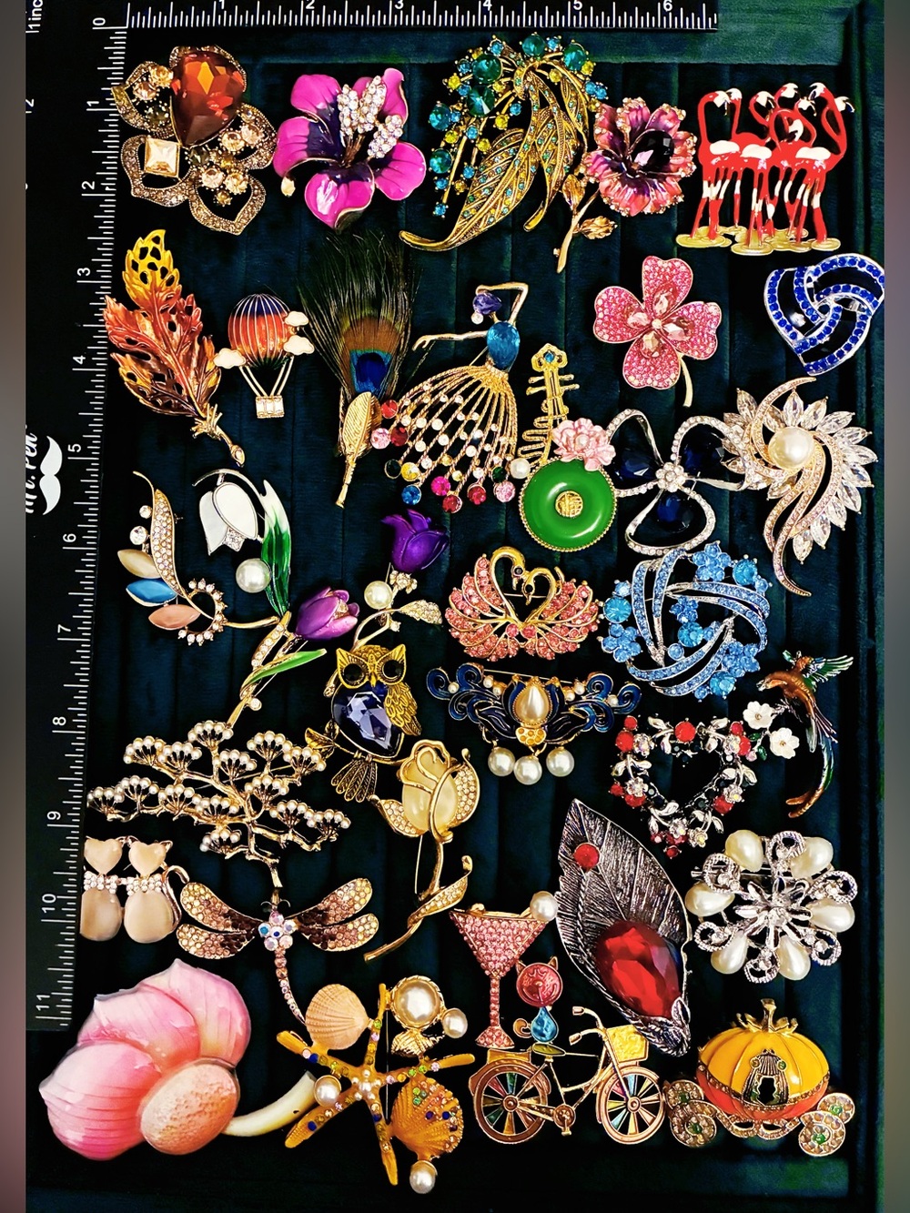35pc Mixed Rhinestone Enamel Brooch Pin Lot Flower Owl Cat Pumpkin Butterfly